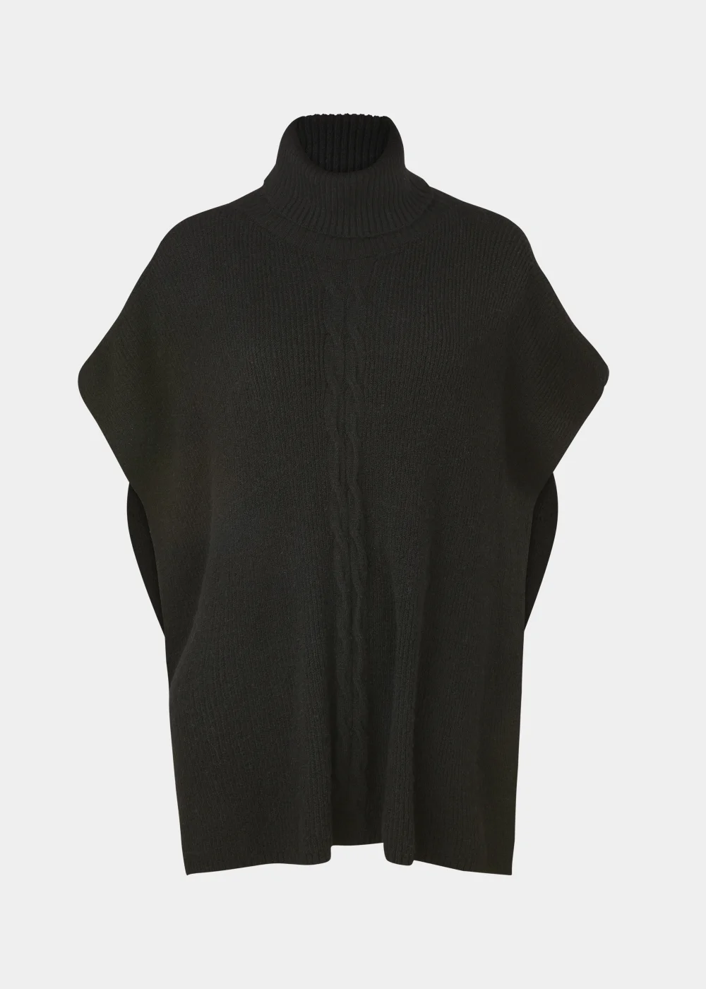 Black Cable Knit Roll Neck Poncho - One Size Image 5