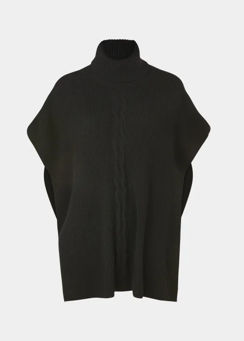Black Cable Knit Roll Neck Poncho - One Size Image 5