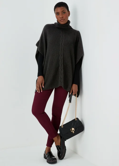 Black Cable Knit Roll Neck Poncho - One Size Image 4