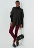 Black Cable Knit Roll Neck Poncho - One Size Image 4