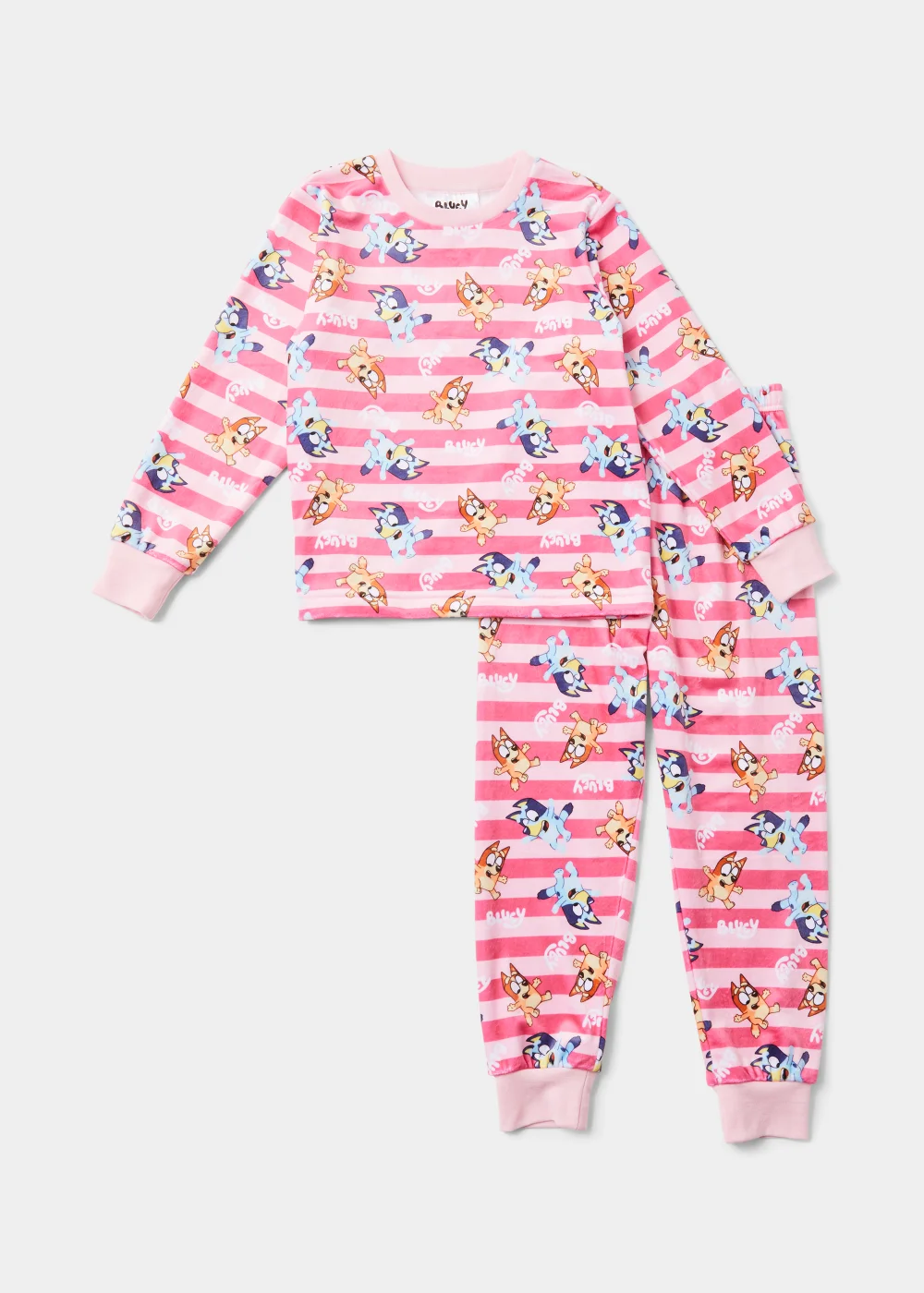Kids Pink Bluey Stripe Fleece Pyjama Set (18mths-6yrs) - Age 18 - 23 Months Image 1