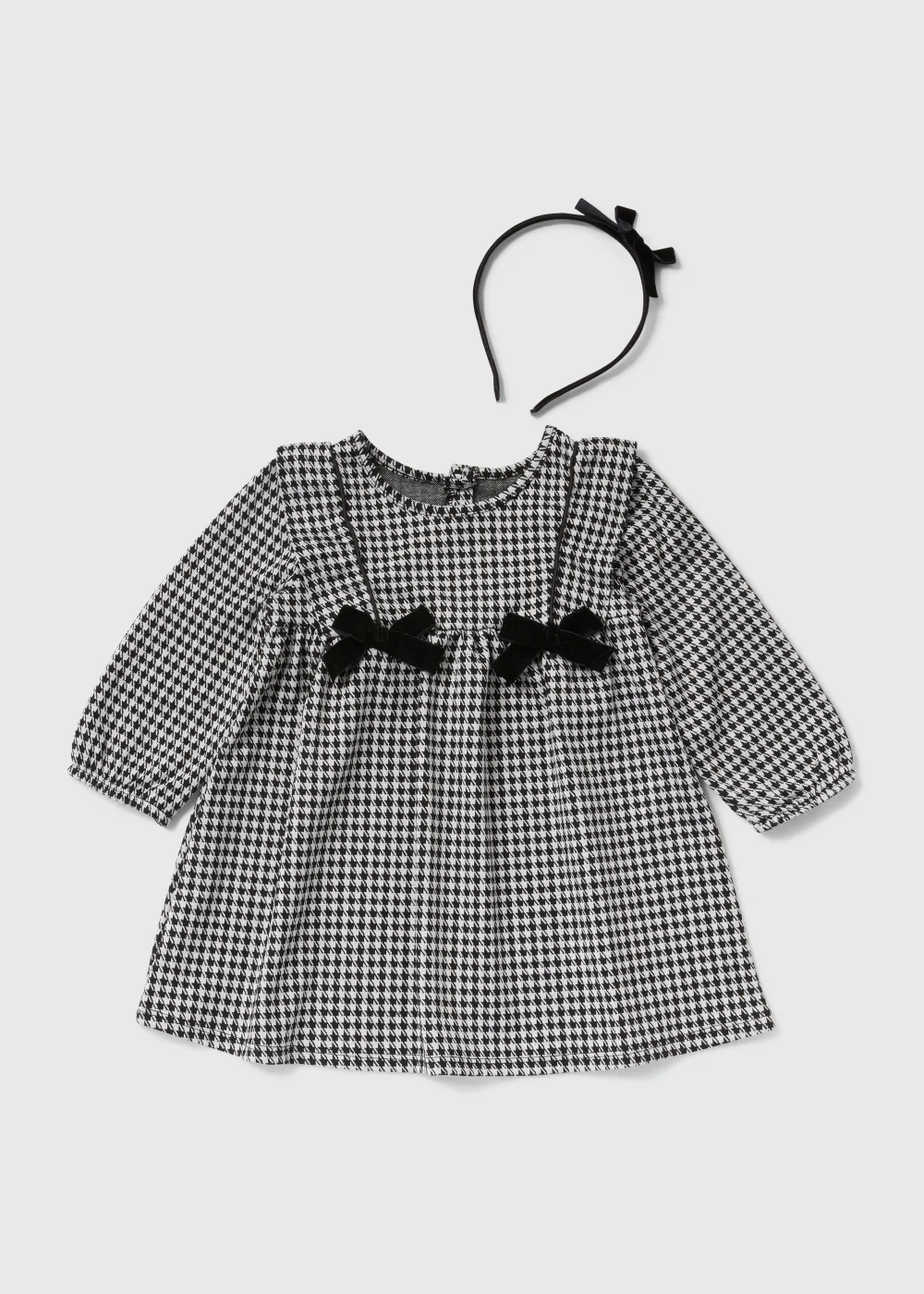 Girls Black Dogtooth Dress & Headband Set (9mths-6yrs) - 1-1.5 Yrs Image 1