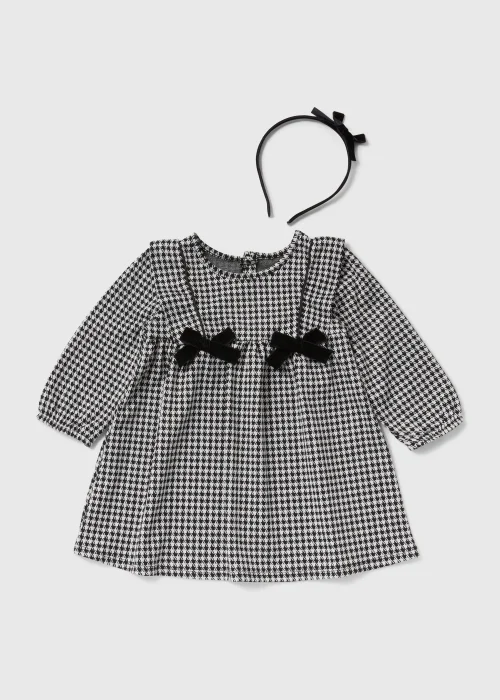 Girls Black Dogtooth Dress & Headband Set (9mths-6yrs) - 1-1.5 Yrs Image 1