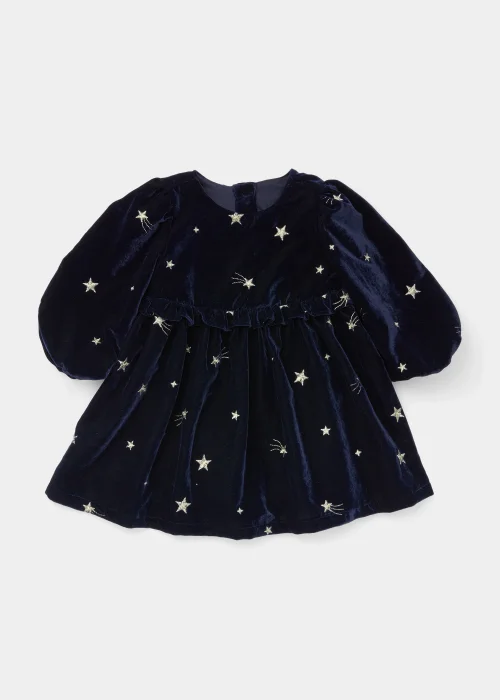 Girls Navy Velour Star Dress (9mths-6yrs) - 9-12 months Image 1