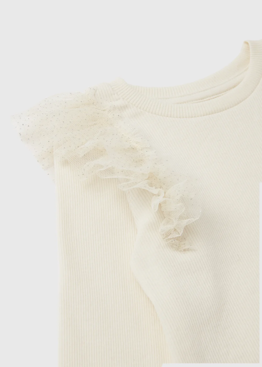 Girls Cream Shoulder Frill Ribbed Long Sleeve T-Shirt (9mths-6yrs) - 9-12 months Image 2