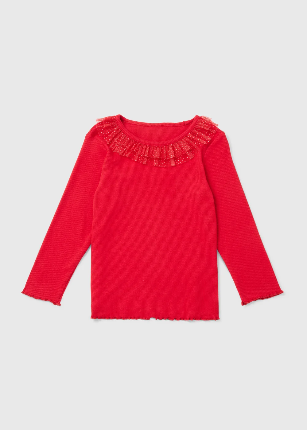 Girls Red Frill Neck Ribbed Top (9mths-6yrs) - 2-3 Yrs Image 1