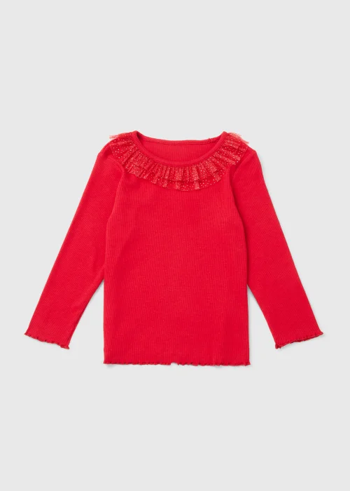 Girls Red Frill Neck Ribbed Top (9mths-6yrs) - 2-3 Yrs Image 1