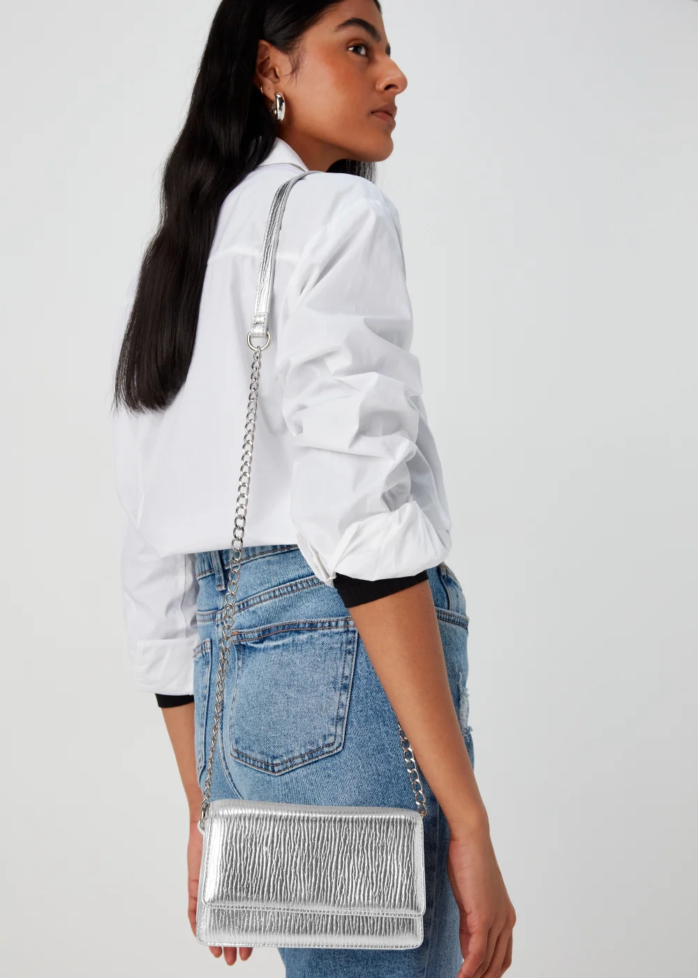 Silver Cross Body Bag - One Size Image 1