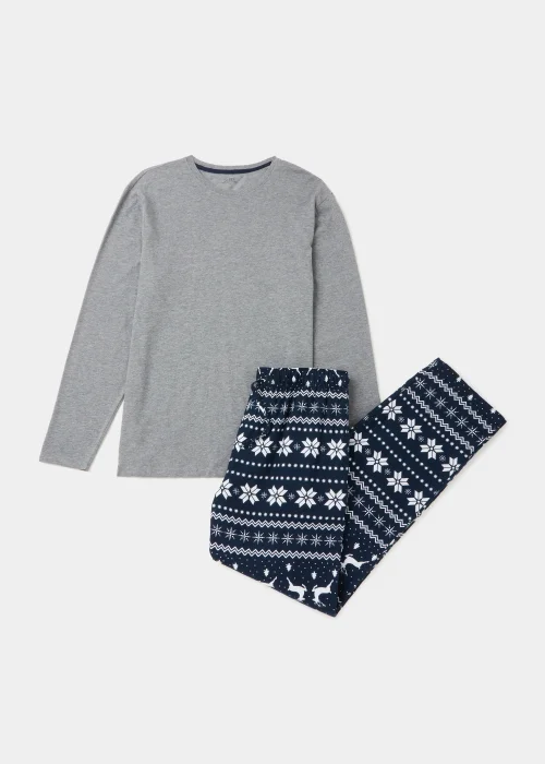 Grey & Navy Fair Isle Pyjama Gift Set - Small Image 4