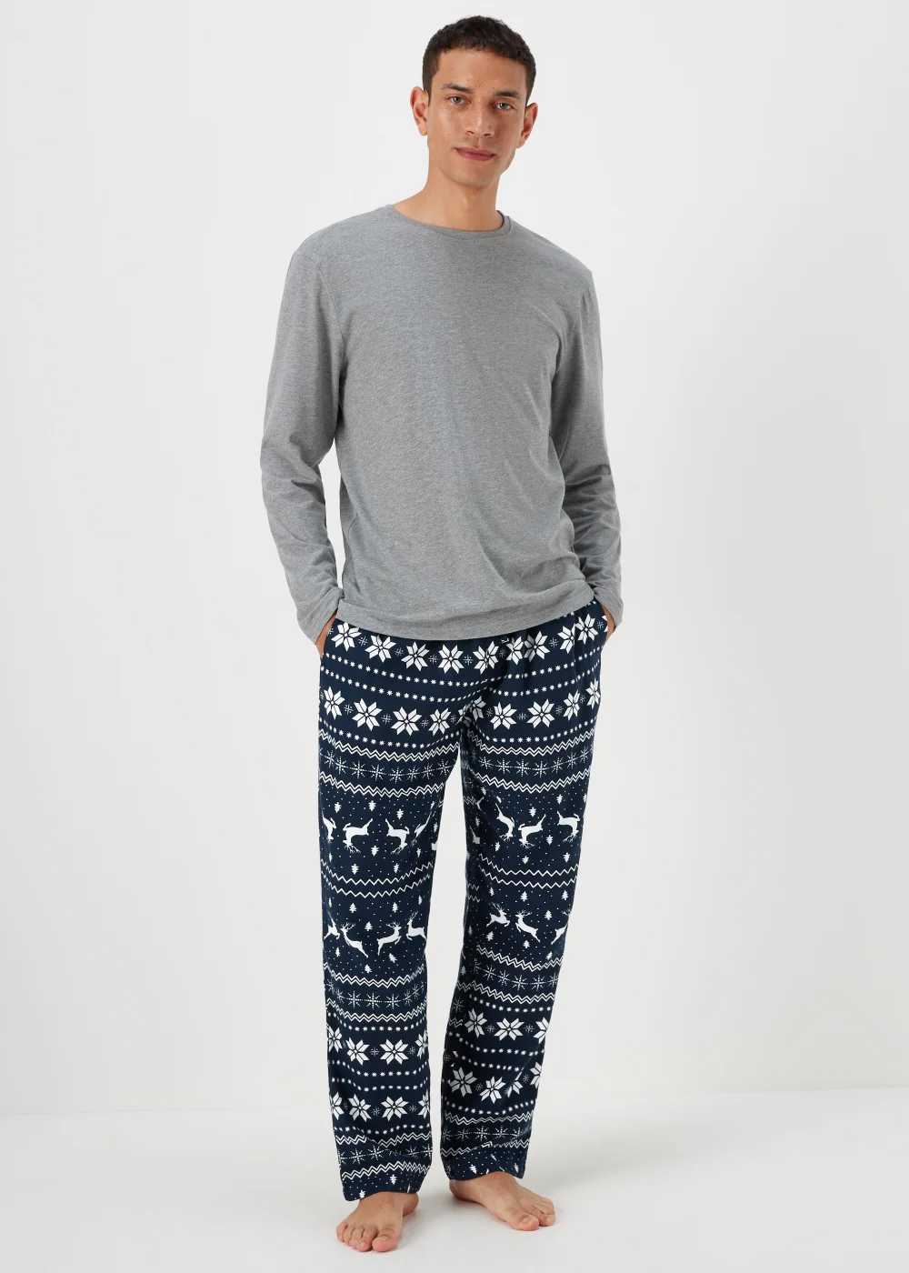Grey & Navy Fair Isle Pyjama Gift Set - Small Image 1