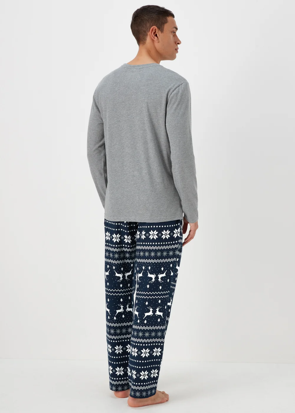 Grey & Navy Fair Isle Pyjama Gift Set - Small Image 2