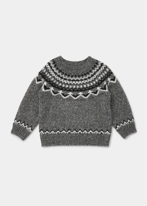 Boys Grey Fair Isle Knitted Jumper - 2-3 Yrs Image 1