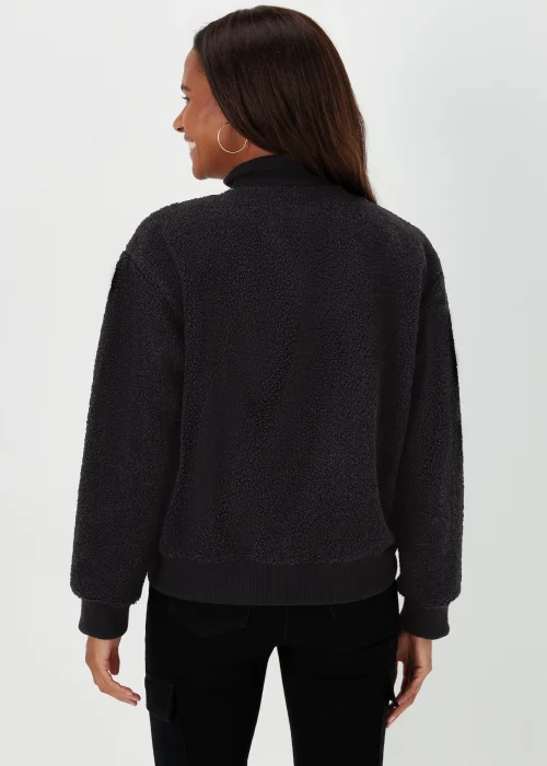 Black Zip Up Ribbed Borg Jacket - S Image 2