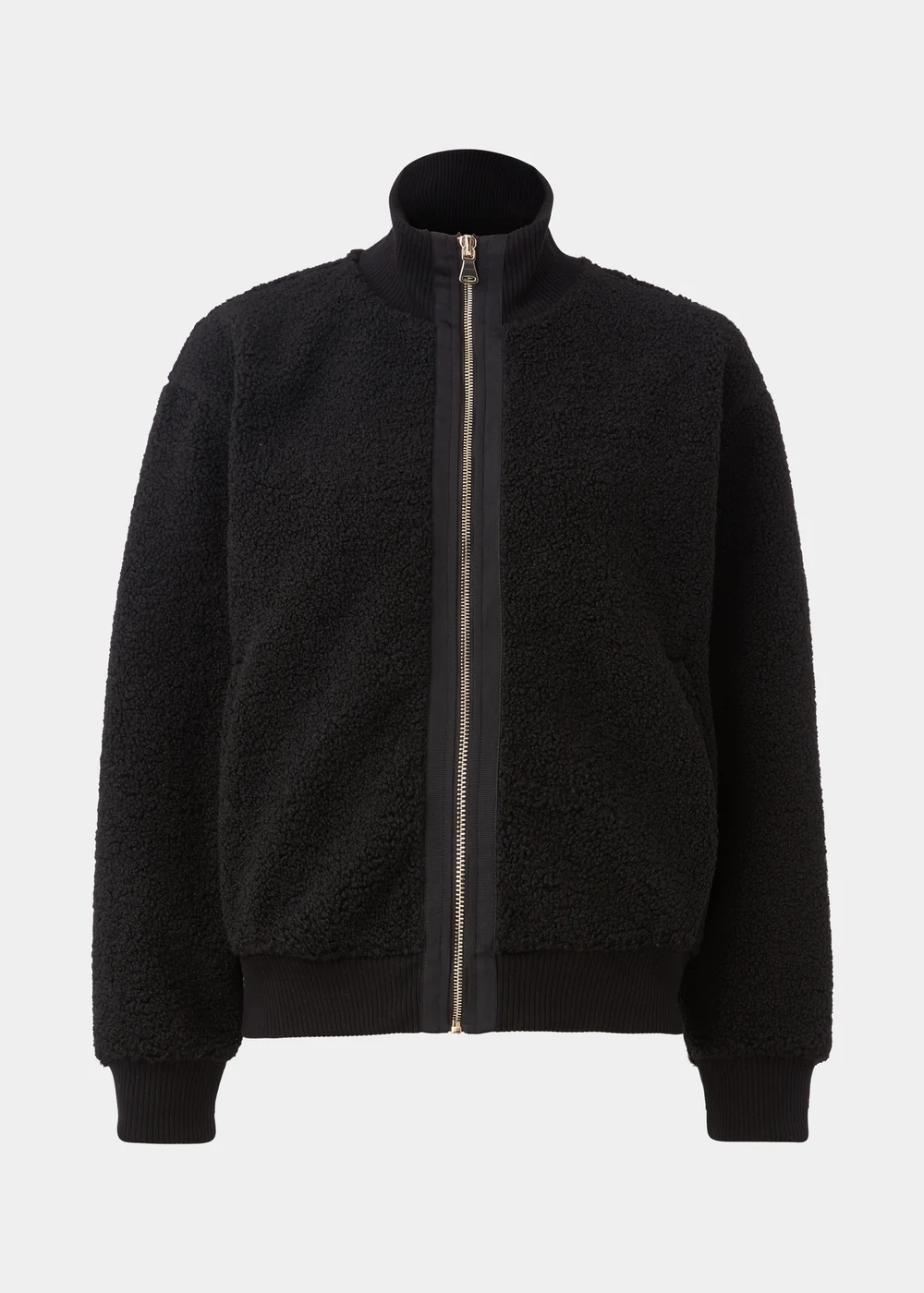Black Zip Up Ribbed Borg Jacket - S Image 5