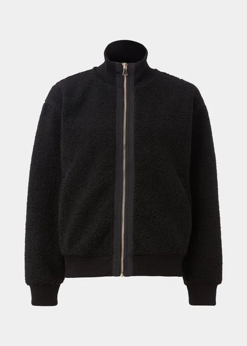 Black Zip Up Ribbed Borg Jacket - S Image 5
