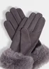 Grey Faux Fur Gloves - One Size Image 2