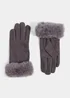 Grey Faux Fur Gloves - One Size Image 1