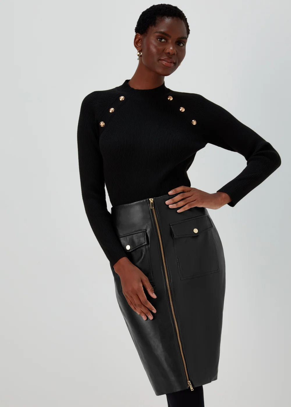 Et Vous Black PU Pencil Skirt - Size 8 Image 1