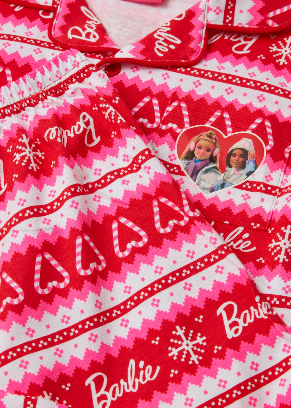 Girls Pink Barbie Christmas Button Up Pyjama Set (4-13yrs) - Age 7 Years Image 2