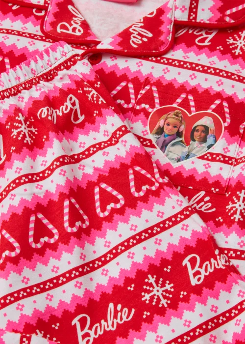 Girls Pink Barbie Christmas Button Up Pyjama Set (4-13yrs) - Age 7 Years Image 2
