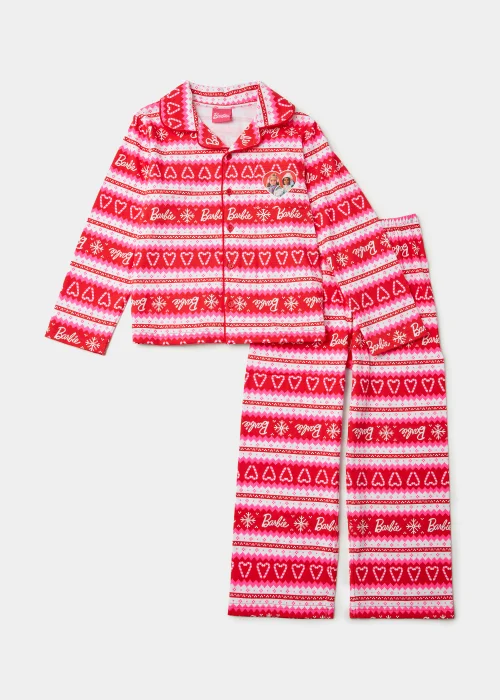 Girls Pink Barbie Christmas Button Up Pyjama Set (4-13yrs) - Age 7 Years Image 1