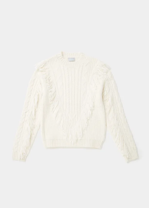 Girls Cream Fringe Cable Knit Jumper (4-13yrs) - Age 4 Years Image 1