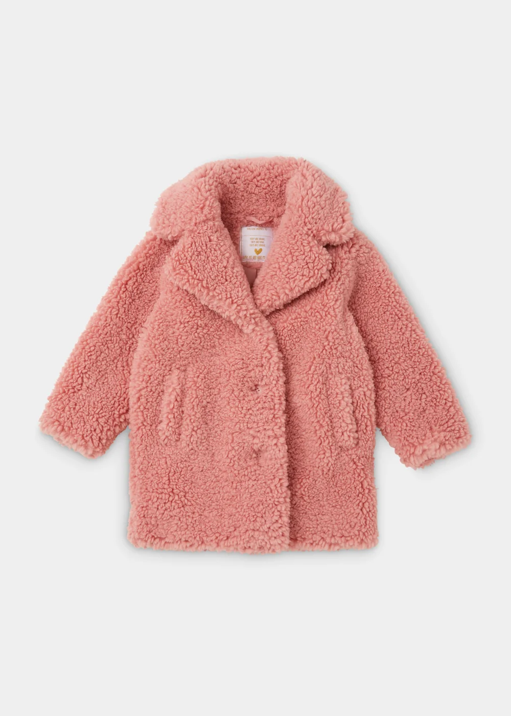 Girls Pink Longline Teddy Fleece Coat (4-13yrs) - 10 Yrs Image 1