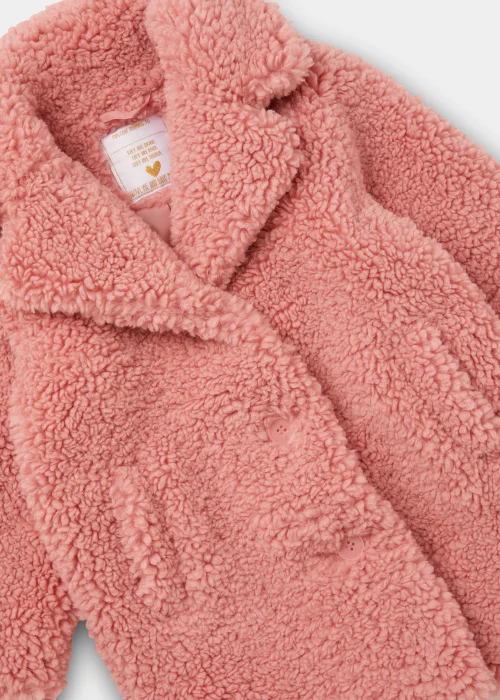 Girls Pink Longline Teddy Fleece Coat (4-13yrs) - 10 Yrs Image 2