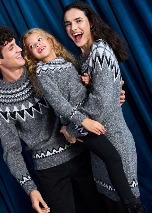 Girls Mini Me Grey Fair Isle Christmas Jumper (4-13yrs) - Age 4 Years Image 3