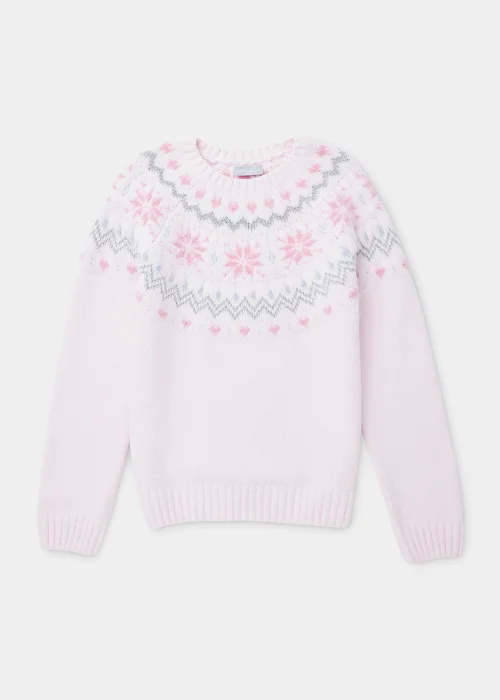 Girls Pink Fair Isle Knitted Jumper (4-13yrs) - Age 4 Years Image 1