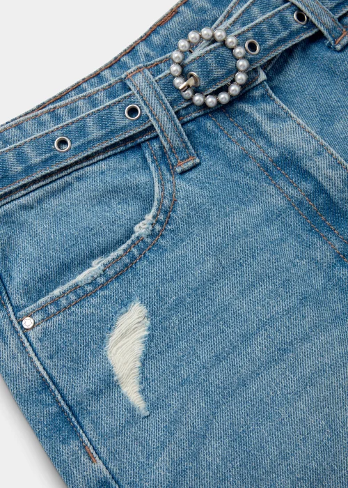 Girls Light Wash Embellished Ripped Belted Jeans (4-13yrs) - Age 4 Years Image 2