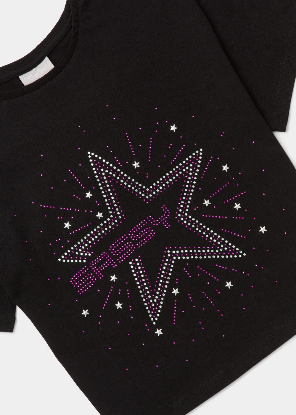 Girls Black Stud Star Sassy T-Shirt (4-13yrs) - Age 4 Years Image 2