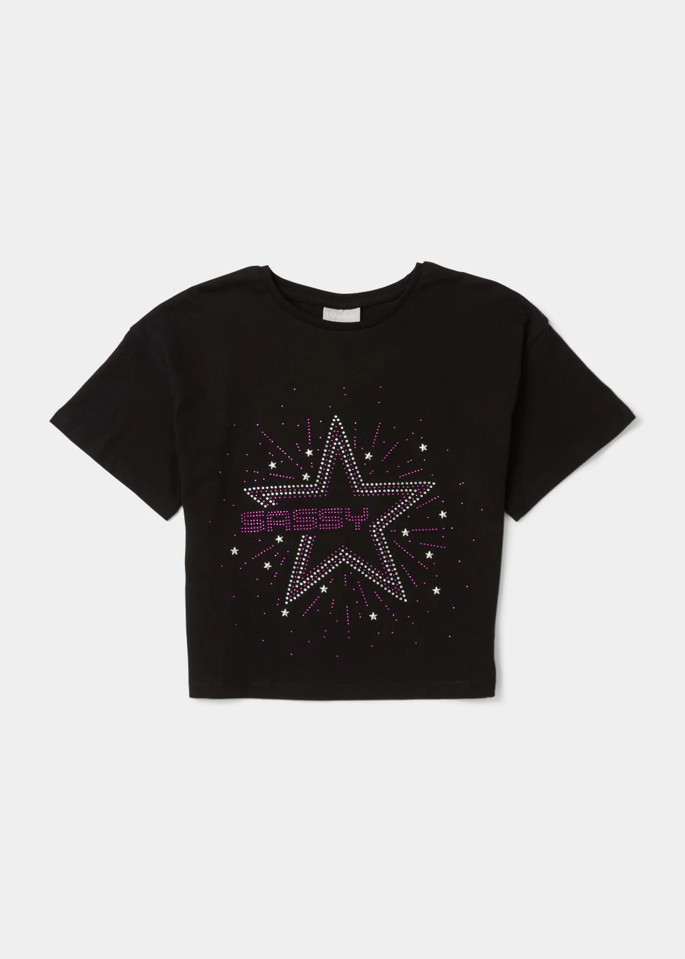 Girls Black Stud Star Sassy T-Shirt (4-13yrs) - Age 4 Years Image 1