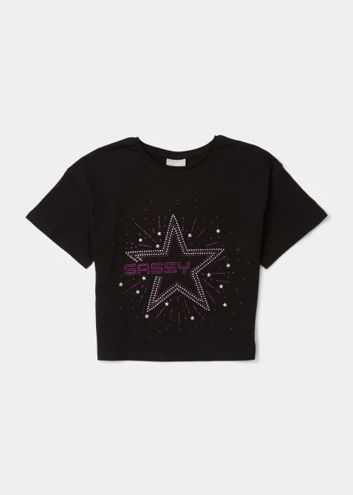 Girls Black Stud Star Sassy T-Shirt (4-13yrs) - Age 4 Years Image 1