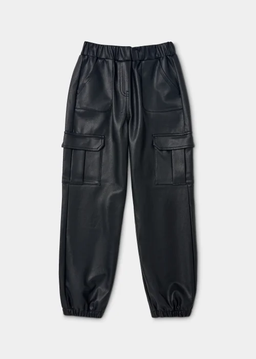 Girls Black PU Cargo Trousers (4-15yrs) - 8 Yrs Image 1
