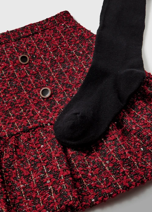 Girls Red Check Skirt & Tights Set (4-13yrs) - 8 Yrs Image 2