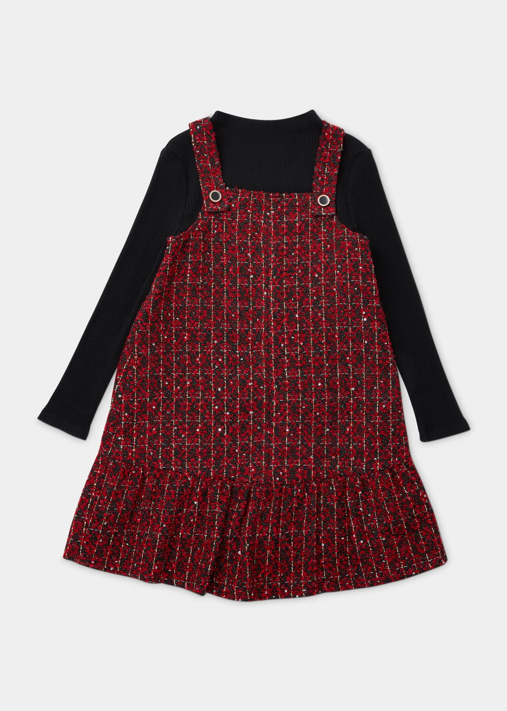 Girls Red Check Pinafore & Black Top Set (4-13yrs) - 7 Yrs Image 1