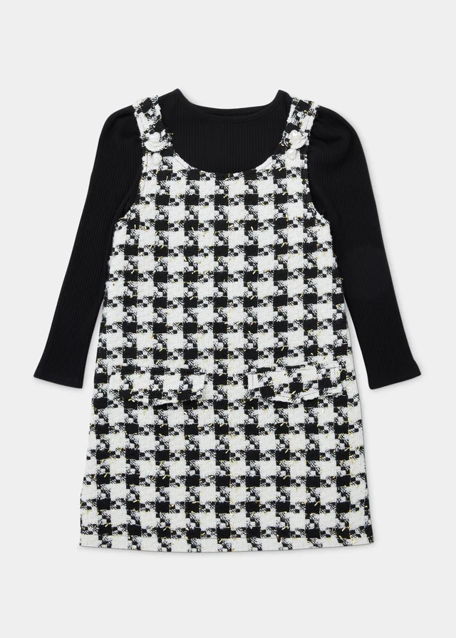 Girls Monochrome Check Boucle Pinafore & Top Set (4-13yrs)