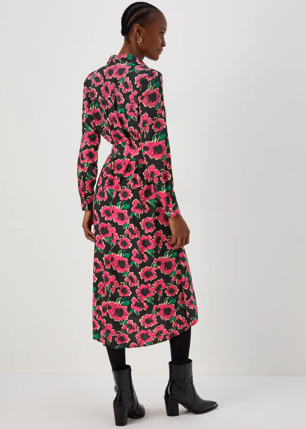 JDY Caine Pink Floral Midi Shirt Dress - 10 Image 2
