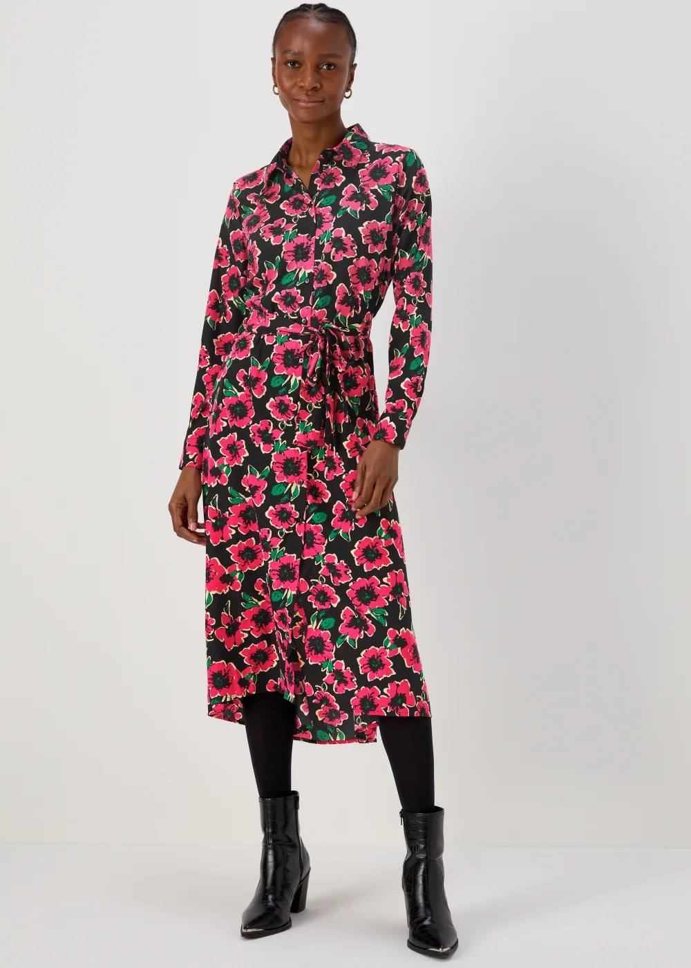 JDY Caine Pink Floral Midi Shirt Dress - 10 Image 1