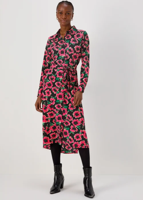 JDY Caine Pink Floral Midi Shirt Dress - 10 Image 1