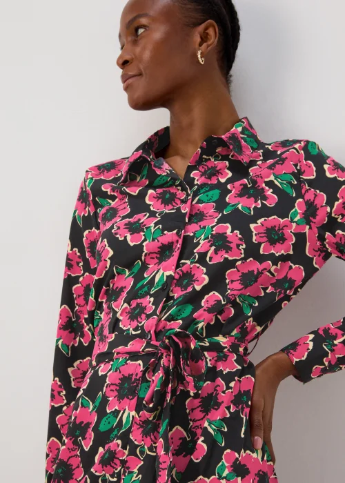 JDY Caine Pink Floral Midi Shirt Dress - 10 Image 3