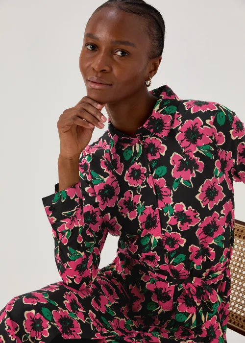 JDY Caine Pink Floral Midi Shirt Dress - 10 Image 4
