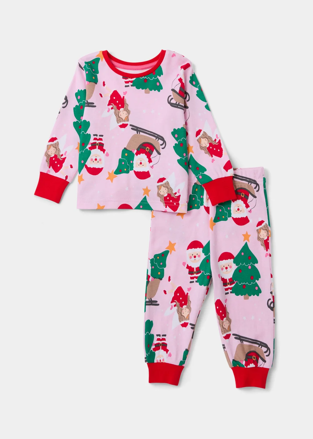 Girls Pink Christmas Print Pyjama Set (9mths-5yrs) - Age 9 - 12 Months Image 1