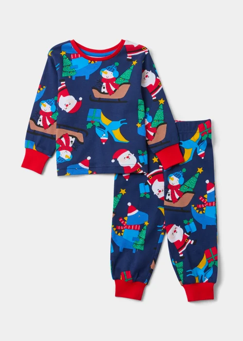Boys Navy Christmas Print Pyjama Set (9mths-5yrs) - Age 9 - 12 Months Image 1