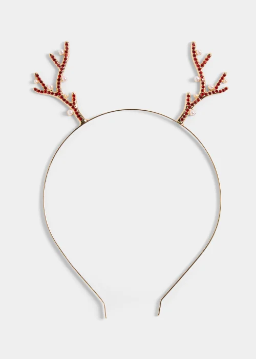 Gold Christmas Reindeer Antler Headband - One Size Image 1