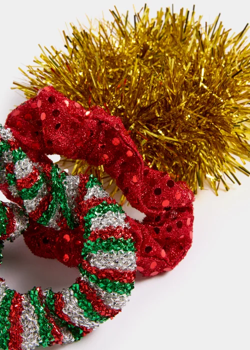 3 Pack Multicoloured Christmas Scrunchies - One Size Image 2