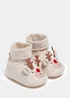 Cream Christmas Reindeer Soft Sole Baby Sock Boots (Newborn-18mths) - Age 6 - 9 Months Image 1