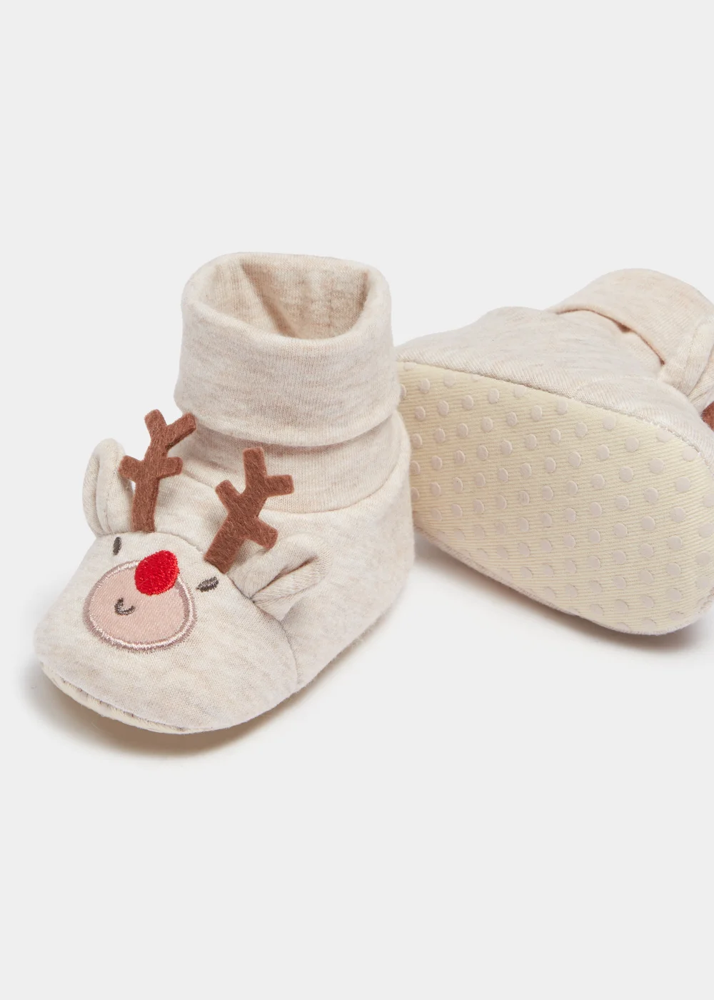 Cream Christmas Reindeer Soft Sole Baby Sock Boots (Newborn-18mths) - Age 6 - 9 Months Image 2