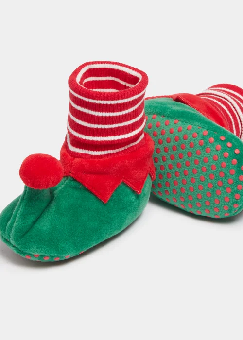 Green & Red Christmas Elf Soft Sole Baby Boots (Newborn-18mths) - Age 0 - 3 Months Image 2